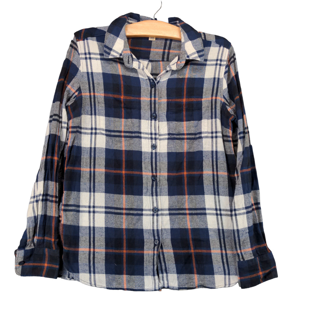 Woolrich Mens Button-Up Shirt Blue Plaid Medium Long Sleeve Chest Pockets